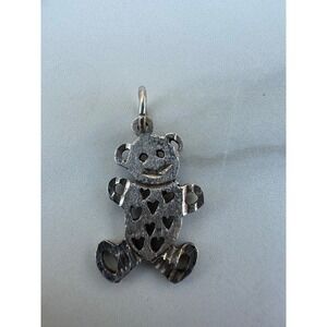 Teddy Bear Heart Cutout Pendant 925 Textured Charm 2.46g Sterling‎ Silver